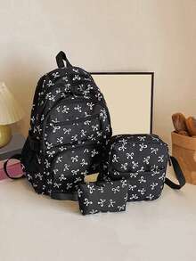 3-Piece Ins Style Backpack Set For College Students, Including Shoulder Bag, Pencil Case, Large Capacity Backpack, Versatile Casual Fashion Backpack With Decoration - Multicolor - View 5