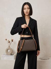 Authentic Jet Set Women's Crossbody Bag Multi 35H1G9TC8B-200 | Pebbled Leather Adjustable Strap Zip Closure Multiple Compartments Versatile Daily Work Travel Gift For Her | Luxury Mother's Day Gift - Authentic Crossbody For Mom - Spring Present - Brown - View 1