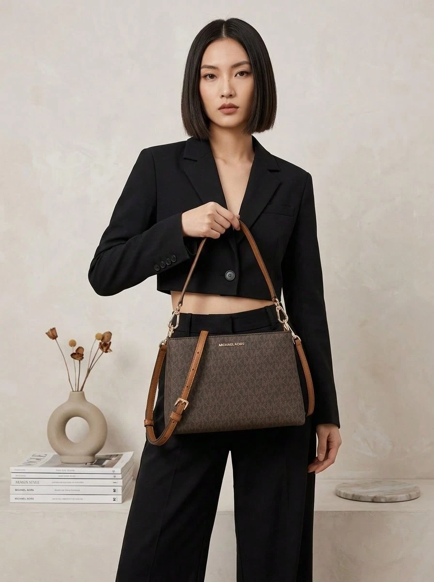 Authentic Jet Set Women's Crossbody Bag Multi 35H1G9TC8B-200 | Pebbled Leather Adjustable Strap Zip Closure Multiple Compartments Versatile Daily Work Travel Gift For Her | Luxury Mother's Day Gift - Authentic Crossbody For Mom - Spring Present - Brown - View 1