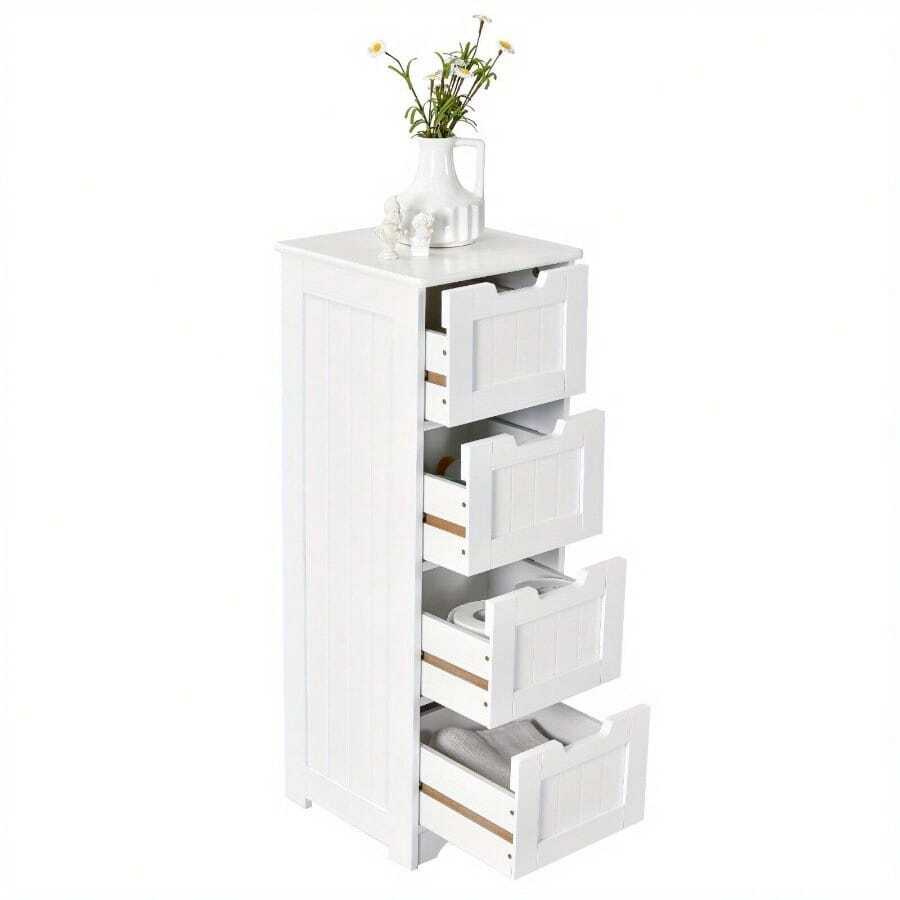 Costway Bathroom Storage Cabinet Freestanding Storage Organizer Side Table, Storage Drawer Units - White - View 1