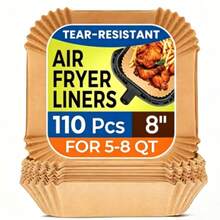 110Pcs 8" Air Fryer Liners Disposable, Non-Stick Tear-Resistant Parchment Paper For 5-8 QT Air Fryer, Square  Baking Paper, Oil-Proof & Water-Proof, Easy Clean Kitchen Accessories - 查看 1