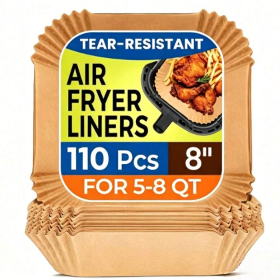 110Pcs 8" Air Fryer Liners Disposable, Non-Stick Tear-Resistant Parchment Paper For 5-8 QT Air Fryer, Square Baking Paper, Oil-Proof & Water-Proof, Easy Clean Kitchen Accessories - 查看 1
