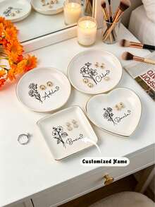Customized Name Ring Tray, Personalized Ring Tray, Custom Jewelry Tray, Wedding Ring Stand, Engagement Gift For Her, Wedding Gift, Bridal Shower Gift, Back To School Gift, Home Decor, Memorabilia, Reusable, Cute, High Quality - White - View 1