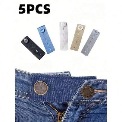 Spring Accessories 5Pcs Pants Waist Expand Button, Adjustable Waist Extender For Jeans & Trousers, Elastic Trouser Hook With Long Buckle, Comfortable Waistband Extension Buckle, Easy To Install & Reusable Clothing Accessory, Ideal For Quilting & Daily Sewing Supplies, Perfect For Pregnant Women, Postpartum Use & Waist Size Adjustment, Durable Metal & Plastic Material For Long Lasting Use