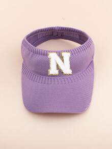 1pc A-Z Letter Embroidered Breathable Mesh Top Sun Hat, Toddler Girls Summer Beach Outdoor Sports UV Protection Cap - Purple - View 15