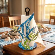 1pc Summer Ocean Theme Paper Towel Holder Stand. Vertical Kitchen Roll Dispenser With Tropical Angelfish Design. Coastal Beach Style Countertop Ornament Decorative Storage Rack. For Kitchen Dining Room Marine Life Decor Gift For Ocean Lovers. - Multicolor - View 5