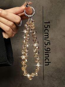 1pc Luxury Faux Crystal Beaded Keychain, Phone Case Chain, Universal Handbag Chain, Car Decor, Card Decoration, Keyring - A - View 7