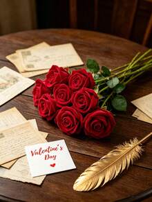 1 pièce/5 pièces/10 pièces Fleurs de roses rouges en velours artificielles de 50 cm, fleurs artificielles pour décoration intérieure et extérieure, décoration d'Halloween, mariage, fête, décoration de la maison, remplissage de vase, cadeau d'anniversaire, faveur de mariage, centre de table de mariage, décoration de table, floral, rose, bouquet, fleur artificielle, fleur synthétique, décoration de mariage, décoration intérieure, décoration de chambre, cadeau de remise des diplômes - Gros rouge - Voir 9