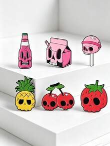 6pcs/Set Multi-Style Cartoon Skull Metal Brooches For Women,Bag Pins And Decorative Badges. Suitable For Daily Wear, An Excellent Gift Choice. - Multicolor - View 4
