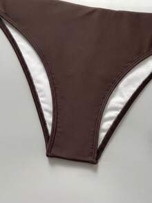 Nuevo bikini bandeau de unicolor con tirantes desmontables, sexy y de moda, para mujer, adecuado para playa, fiesta de piscina, vacaciones de verano - Marrón - Ver 5