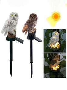 1 pieza Luz de enchufe solar con forma de búho de resina, luz nocturna impermeable para exteriores, luz decorativa, luz de atmósfera, luz decorativa de atmósfera para patio y granja al aire libre, luz LED para césped, iluminación nocturna automática - Lámpara de pie con forma de búho - Ver 8