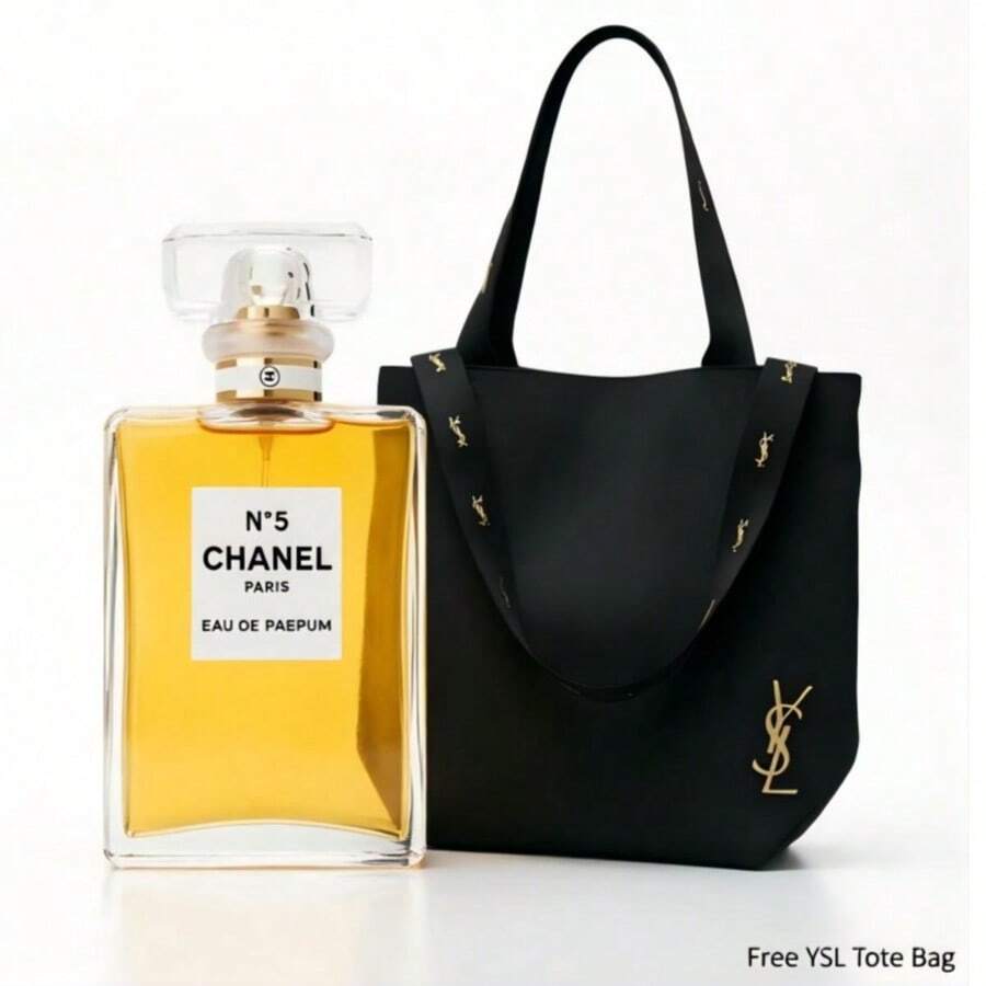 Chanel No.5 Eau De Parfum Spray For Women, 3.4 Oz, Includes Free YSL Women's Large Canvas Tote Bag With Zip Closure, Gold-Tone Logo & Jacquard Strap Handle - No.5/3.4oz - 查看 1