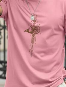Stylish Basic Short-Sleeve Men's T-Shirt With Compass Street Print, Breathable Fabric - rosa - Ver 2