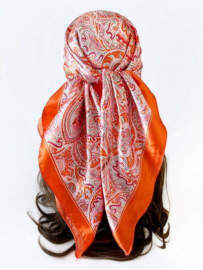 1pc Women's Retro Woven Cashew Pattern Printed Scarf, Large Square Scarf, Sun Protection, Headscarf, Fashion Travel Party Accessory