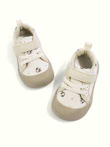1 Pair Infant/Toddler Khaki Cartoon Pattern Lace-Up Comfortable Versatile Soft Bottom Casual Canvas Shoes, Suitable For Spring Outdoor Activities, Park Walks, Spring Outings - Khaki - View 4