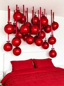 10pcs 18-Inch Red 4D Balloons With Red Polyester Ribbons And Packaging Paper, Portable For Indoor Decoration, Party, Wedding And Home Gathering - Red - View 4