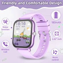 ERUN Đồng hồ thông minh màn hình cảm ứng 1.81 inch dành cho thanh thiếu niên - Dây đeo silicon, pin 180mAh, sạc USB, dây đeo thoải mái có thể điều chỉnh, nhiều tùy chọn mặt đồng hồ, theo dõi bước chân, trình phát nhạc, lịch, báo thức, thiết kế thể thao, các tính năng tương tác. Món quà hoàn hảo cho Halloween/Giáng sinh/Lễ Phục sinh/Lễ Tạ ơn/Ngày của Cha. - Nhiều màu - Xem 2