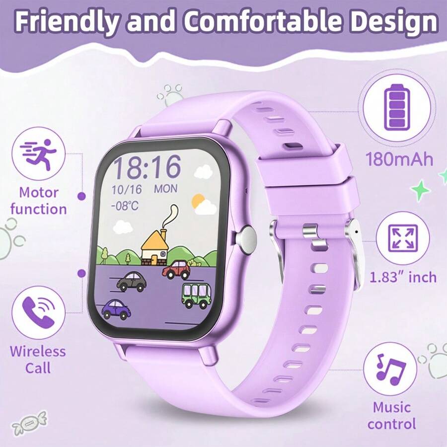 ERUN Đồng hồ thông minh màn hình cảm ứng 1.81 inch dành cho thanh thiếu niên - Dây đeo silicon, pin 180mAh, sạc USB, dây đeo thoải mái có thể điều chỉnh, nhiều tùy chọn mặt đồng hồ, theo dõi bước chân, trình phát nhạc, lịch, báo thức, thiết kế thể thao, các tính năng tương tác. Món quà hoàn hảo cho Halloween/Giáng sinh/Lễ Phục sinh/Lễ Tạ ơn/Ngày của Cha.