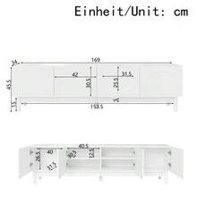 Low TV Cabinet With Curved Wave-Shaped Doors, Shelves And TV Stand With Stabilizing Legs. - White - View 5