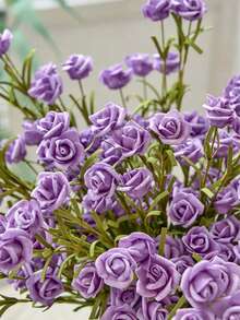 1/5pcs Purple Artificial Mini Rose Bouquet, 18.11-Inch Artificial Rose Bouquet, Realistic DIY Foam Floral Art, Suitable For Valentine's Day, Mother's Day Gifts, Wedding Bouquets/Centerpieces, Indoor And Outdoor Garden Party Home Background Decoration, Spring Room Desktop Vase Decoration, Birthday Gifts,Flower,Artificial Flower,Artificial Plants,Artificial Plants Outdoor,Garden Ornament,Artificial Flowers Outdoor,Ornaments Home. - Purple - View 8