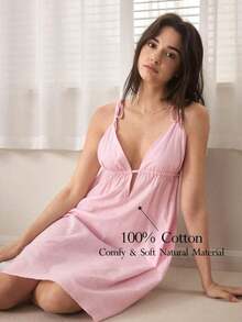Ocili Vestido camisero mini con lazo color rosa bebé para mujer, ropa de dormir estilo Y2K - Rosa - Ver 9
