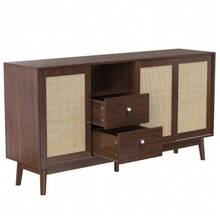 Sideboard With 3 Sliding Doors Made Of Genuine Rattan And 2 Drawers, 155x38x80 Cm, Breathable, Stable And Versatile - Wood - View 5