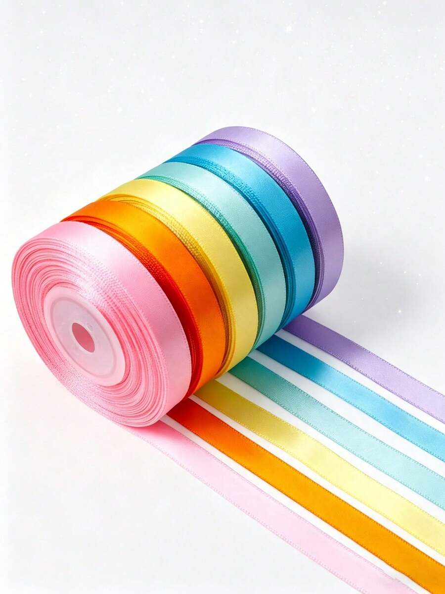6pcs/Set Soft Satin Ribbon Gift Wrapping Ribbon Set, Suitable For Bouquets, Crafts, Birthday Parties, Weddings, Graduations Decoration, 1pc - Multiple Styles - View 1