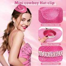 Mini Cowboy Hat Glitter Pink Cowgirl Hat For Women Disco Costume Accessories For Halloween Cowboy Party - Pink - View 3