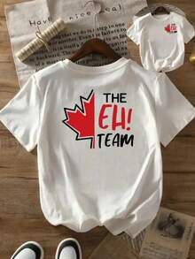 Co-Ords Women's 100% Cotton T-Shirt - Canadian Maple Leaf And "THE Eh! ""TEAM" Pattern Print, And Moisture-Wicking, Loose-Fitting Short-Sleeve Round-Neck Top, Travel And Casual Style, All-Season White Red Maple Leaf Design, Ideal Gift For Canadian Fans, Haut été - White - View 7