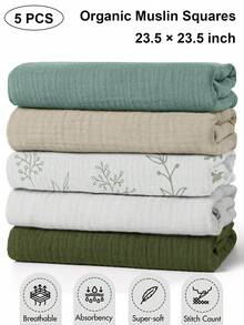 5pcs Baby Muslin Swaddle Blankets, 23.5 X 23.5 Inch Large Soft Breathable Muslin Blankets For Newborn Boys And Girls - Muslin Blanket - View 2