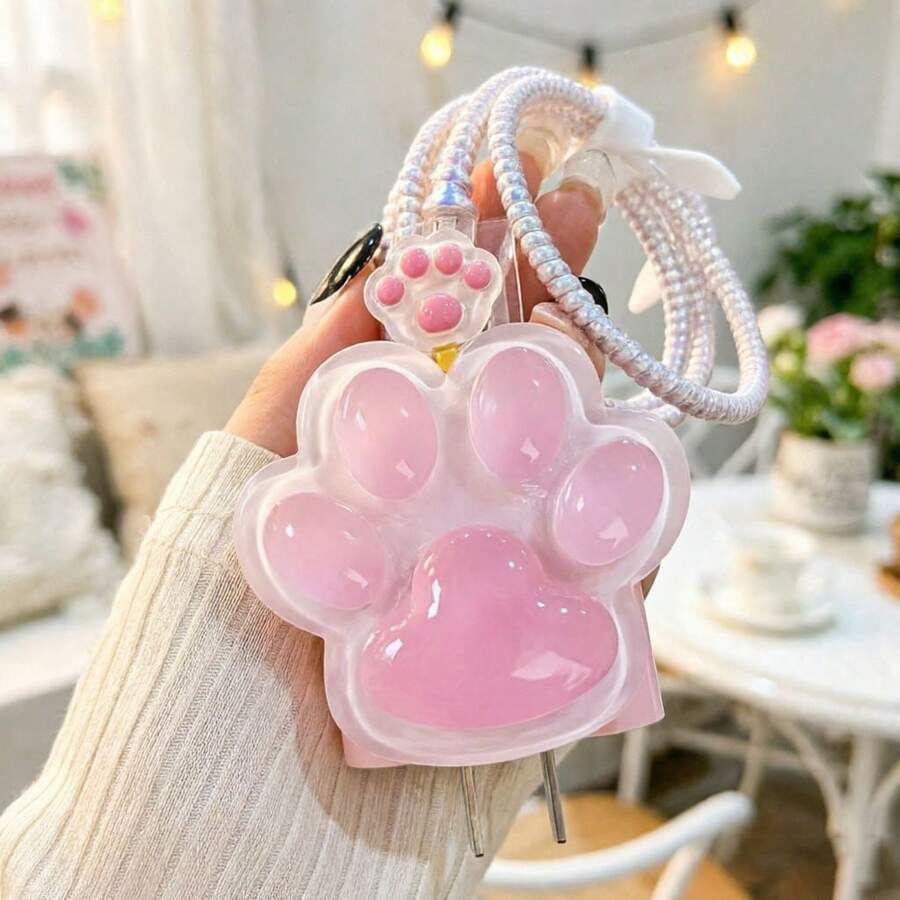 5件套粉色猫爪充电头及线缆保护套,兼容苹果20W充电器及线缆配件 - 彩色 - 查看 1