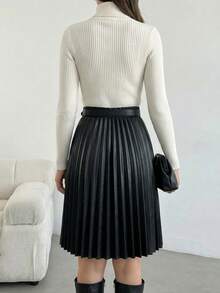 Women's Black Skirt – High Waist, Pleated Design, A-Line, Mini Length, Chic Style - Black - View 3