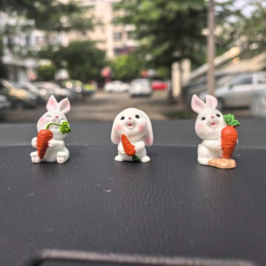 1/2/3/6pcs Cute Rabbit Car Decor, Dashboard Ornament, Interior Accessories, Adorable Animal Figurine, Soothing Decor, Gift For Friends & Family, Lovely Present - Little Rabbit - View 1