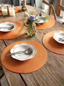 15-Inch Orange PP Handwoven Placemat, Round Woven Dining Table Mat, Heat-Resistant Pad, Decorative Mat, Best Seller, Multi-Color Options, Tablecloth, Wrinkle-Resistant Dining Table Mat, Suitable For Birthday, Christmas, Housewarming, Celebration Banquet, Holiday Party, Family Gathering And Other Occasions - Orange - View 2