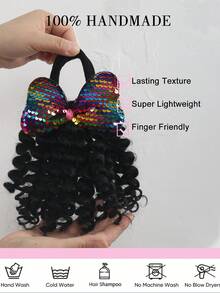 8 Inch Kids Wig Ponytail Curler Set, 1 Piece Hair Accessories For Girls - Natural Black - View 7