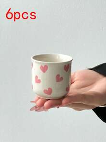 Bộ 1/2/4/6 tách cà phê espresso hình trái tim màu hồng, tách cà phê gốm hình trái tim tối giản dễ thương, tách espresso kiểu Ả Rập, tách trà mời khách/bạn bè, tách trà/cà phê chiều hàng ngày, có thể rửa bằng máy rửa chén, có thể tái sử dụng. - Nhiều màu - Xem 22
