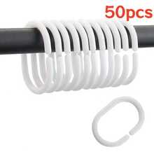Móc treo rèm tắm bằng nhựa dễ lắp đặt, thanh treo rèm có thể tháo rời, vòng treo rèm cửa sổ phòng tắm trơn tru và bền chắc. - Trắng - Xem 12