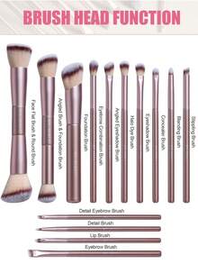 BS-MALL 14pcs Professional Soft Dual-Ended Makeup Brush Set, Includes Makeup Sponge Puff And Large Capacity Storage Bag, High-Quality Synthetic Bristles For Seamless Blending - Champagne - View 6