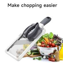 Handheld Mandoline Slicer For Kitchen - Adjustable 3-Thickness Vegetable Slicer 1mm-3mm With Food Holder -  Potato Slicer And Cucumber Cutter For Salad Easy To Clean (Gray) - Gray - 查看 7