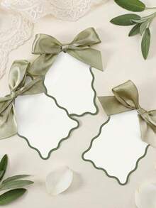 12/24/40pcs Blank Wedding Invitation Cards 9*6cm, Each Card Decorated With A Sage Green Bow, Suitable For Various Weddings, Bridal Shower, Engagement Party, Pre-Wedding Gathering, Etc. - Card - View 1