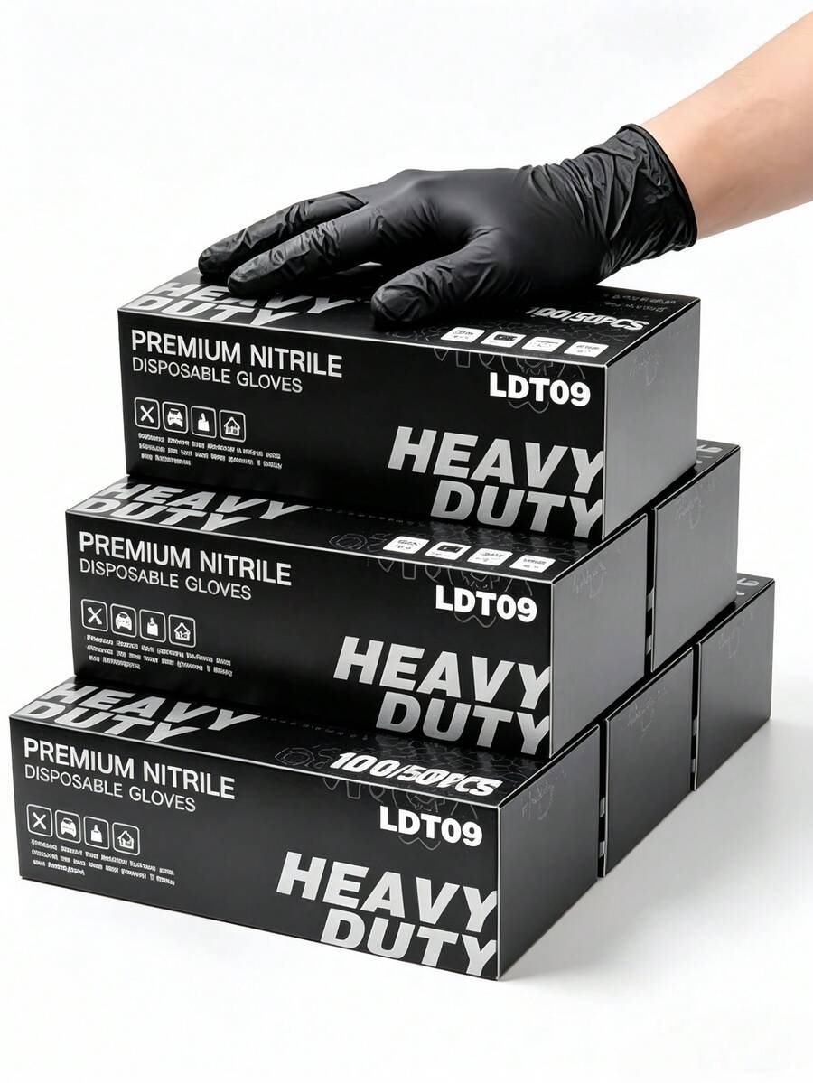100/50-Piece Pack Of Black Disposable Nitrile Gloves. Suitable For Painting, Crafts, Cleaning, Beauty Treatments, And Nail Art. An Essential Item For Household Cleaning, Kitchens, Tattoo Parlors, Hair Coloring Salons, And Other Cleaning Needs. (Packaging Not Included)
