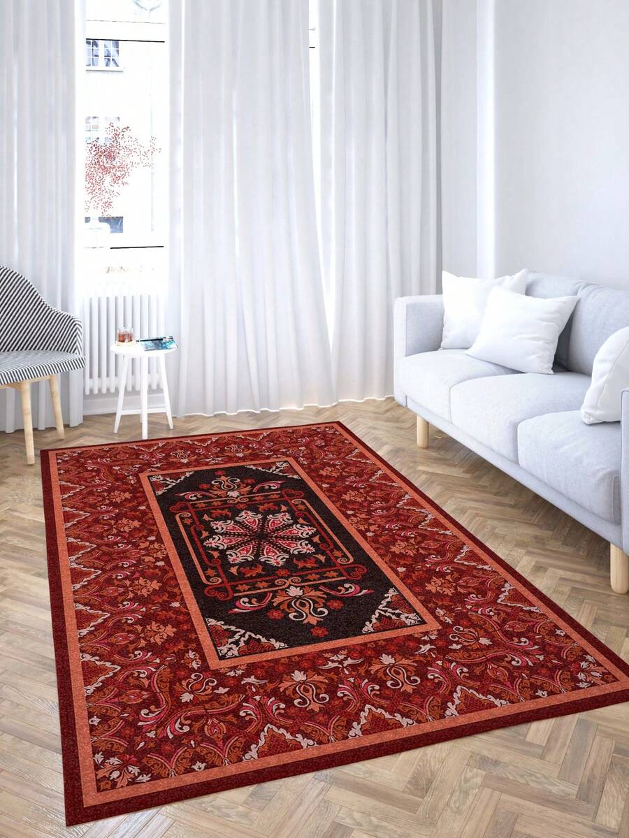 Vicenza Machine Washable Non-Slip Decorative Modern Vintage Kitchen Runner Hallway And Living Room Rug - Mustard Yellow - View 1