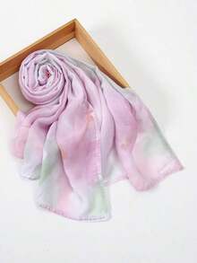 1pc Women's Floral Watercolor Print Hijab, Printed Hijab, Wave Print, Dual-Color Bohemian Style, Digital Watercolor Chiffon Hijab Headscarf, Fashionable And Versatile, Multifunctional Sunscreen Scarf, Can Be Used As Headscarf, Waistband, Shawl, Suitable For All Seasons, Daily Wear - 彩色 - 查看 4