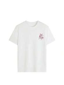 Camisetas manga corta mujer Camiseta holgada de estilo Y2K para mujer, camiseta de cuello redondo suave y transpirable talla grande vendida con estampados de flores japonesas y caracteres chinos, moda callejera popular, adecuada para salidas diarias de primavera/verano, contemplación de cerezos en flor, trayecto al trabajo y reuniones casuales - Blanco - Ver 3