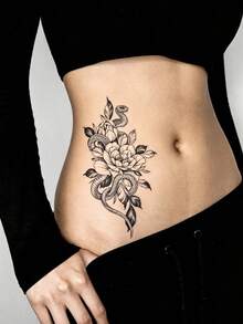 6 Blatt Große Größe Körperkunst Temporäre Tattoo Aufkleber für Frauen, Schwarz Skizze Schlange Blume Gemischtes Muster, Wasserfeste Fake Ärmel Tattoos, Hält 2-5 Tage, Zum Abdecken von Narben, Kann an Armen, Handgelenk, Schultern, Beinen, Taille, Nacken, Hand, Brust, Oberschenkel, Finger verwendet werden - Schwarz - Übersicht 3