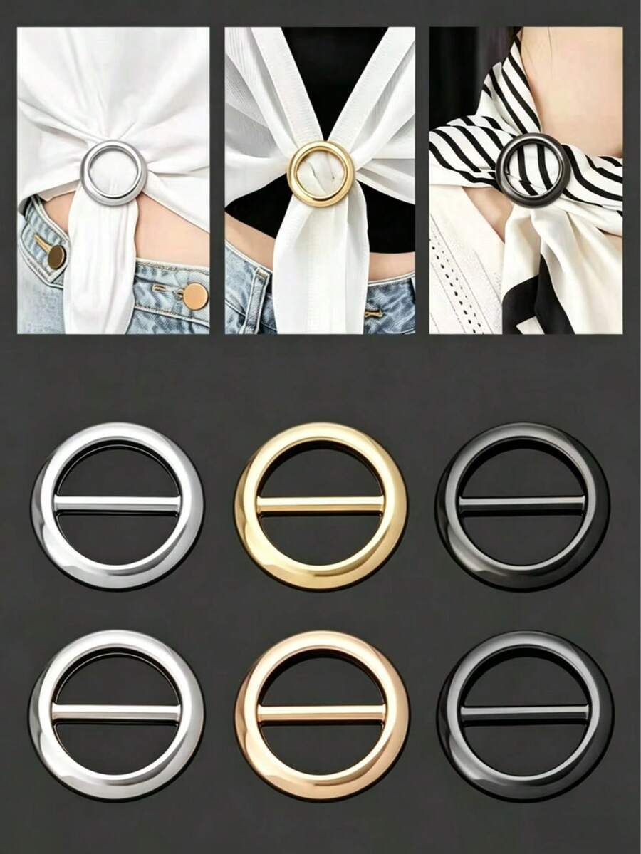 6pcs Women's Shirt Collar Clips, Scarf Buckles, Belt Buckles, Fashion Metal Clothing Rings, Suitable For T-Shirts, Perfect Gift