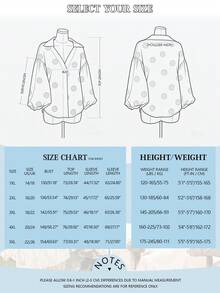 Blusa elegante de manga larga con estampado de lunares para mujer de talla grande, blusa holgada de manga farol de cuello en V, estilo casual de vacaciones de primavera en blanco [estampado aleatorio] - Blanco - Ver 3
