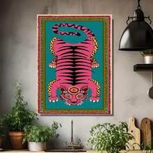 Lienzo grande sin marco 2D plano, con un diseño abstracto de tigre colorido, que mide 31.49X62.99/80X160Cm. Este mural moderno sirve como pieza decorativa para interiores del hogar, adecuado para salas de estar, dormitorios, pasillos. - Enmarcado - Ver 4