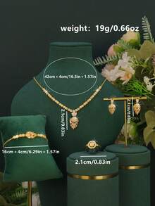 Bộ trang sức cưới cao cấp mạ vàng 18K 5 món, thiết kế hình học, đính đá Cubic Zirconia trắng thủ công, bao gồm dây chuyền, vòng tay, bông tai và nhẫn, thích hợp đeo hàng ngày và trong đám cưới, làm quà tặng kỷ niệm ngày cưới. - Hình dạng hình học - Xem 3