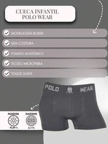 Set Of 3 Polo Wear Original Boys' Boxer Briefs For Kids - Premium Quality - 1個黑色/1個海軍藍/1個鉛灰色 - 查看 6